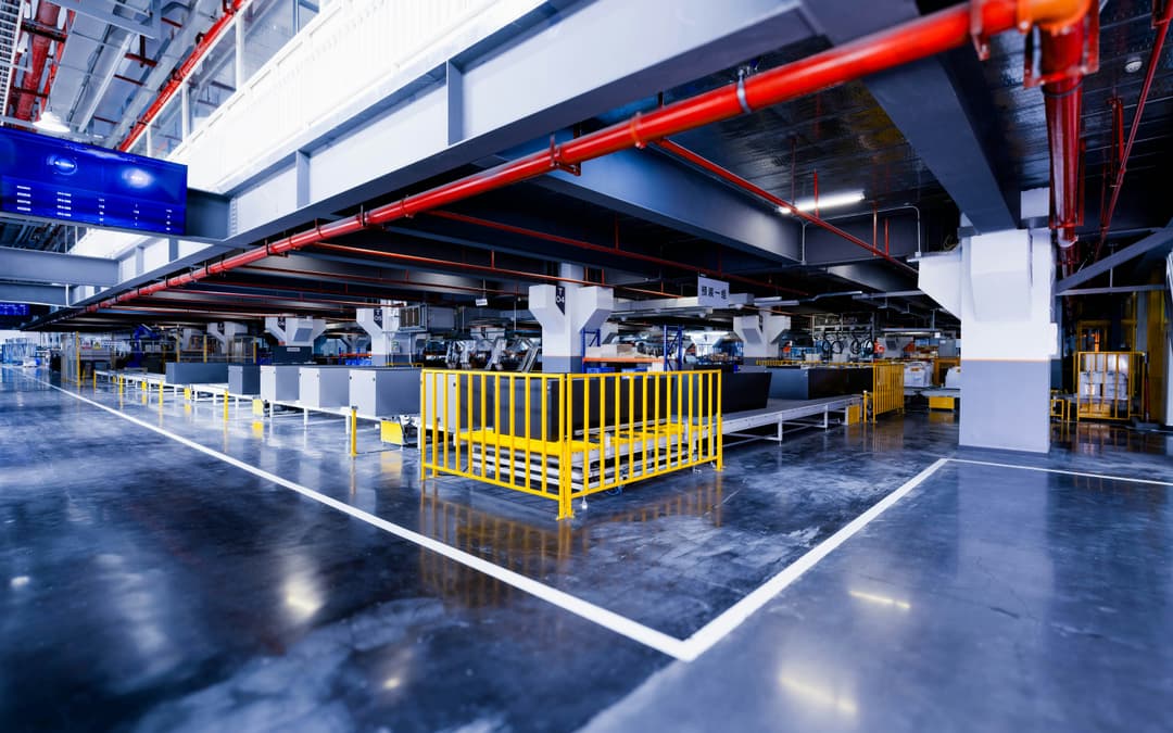 Industrial warehouse floor cleaned and maintained for commercial facility operations