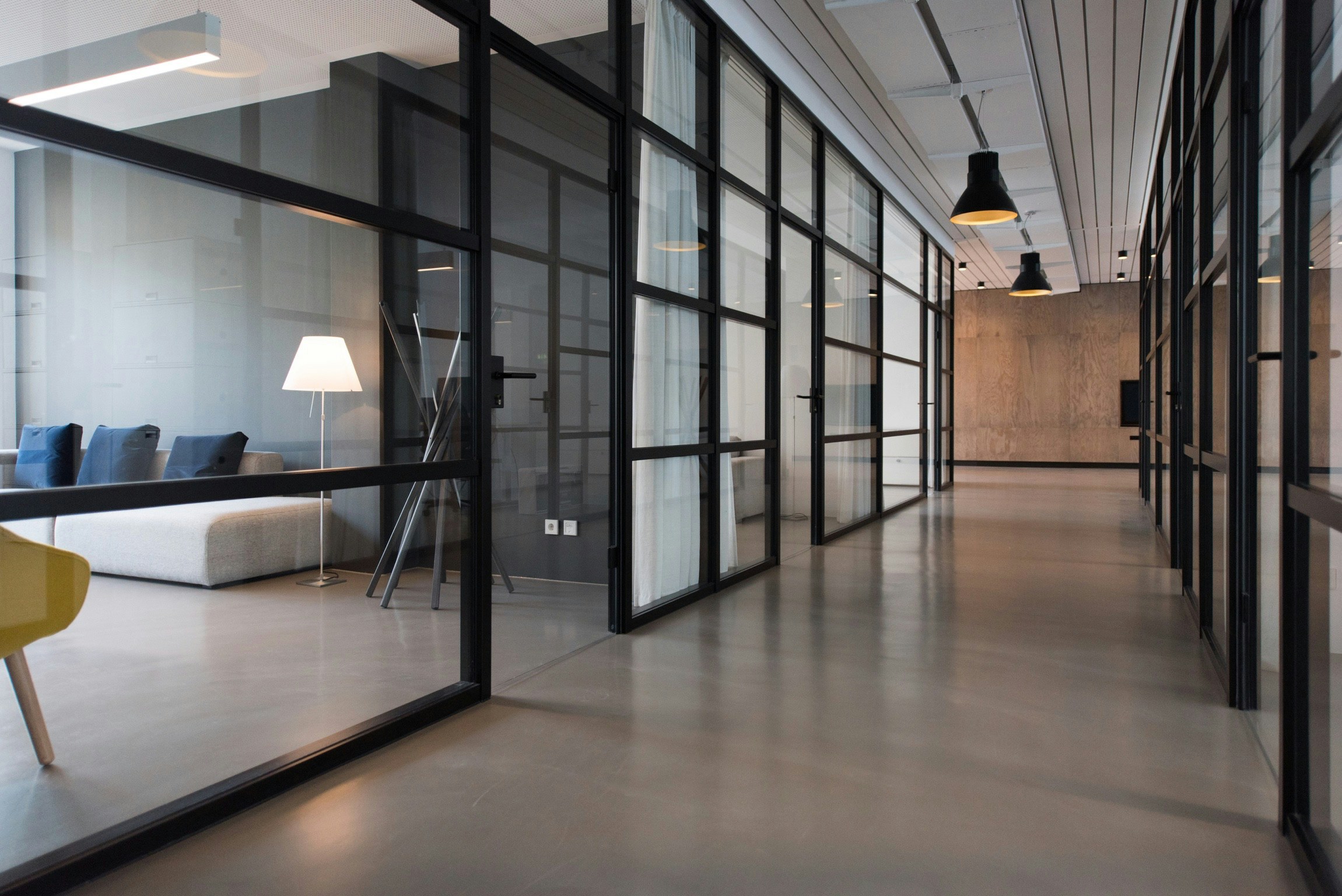 Modern office hallway and workspace representing commercial cleaning services in Portland Oregon